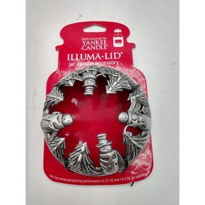 NWT Yankee Candle Christmas Illuma-Lid Jar Candle Accessory Silver Snowman Desig